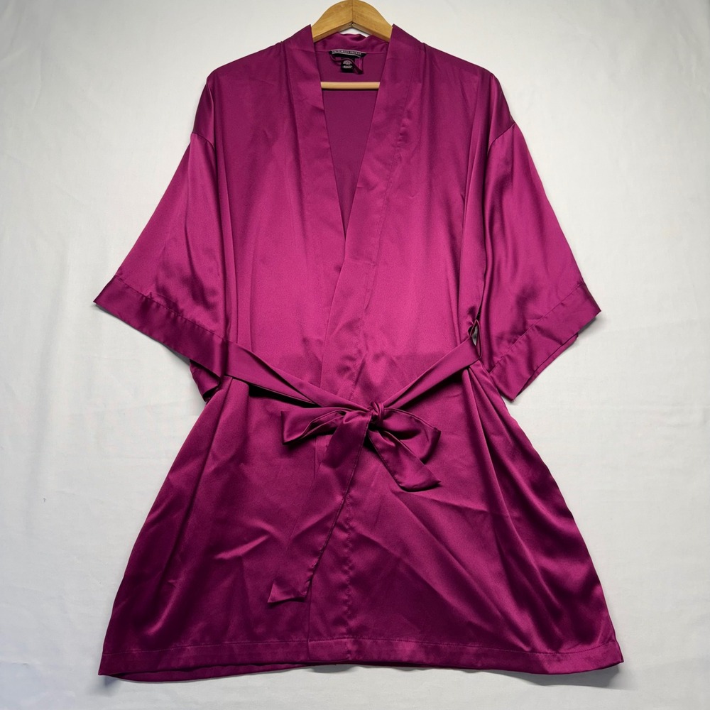 Victoria's Secret Satin Robe Kimono Magenta Wrap Tie Waist M L Loungewear Silky